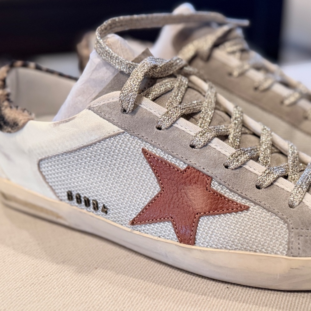 GOLDEN GOOSE | Super-Star with Leopard Print Calf Hair Heel + Burnt Orange Star - Picture 13 of 14
